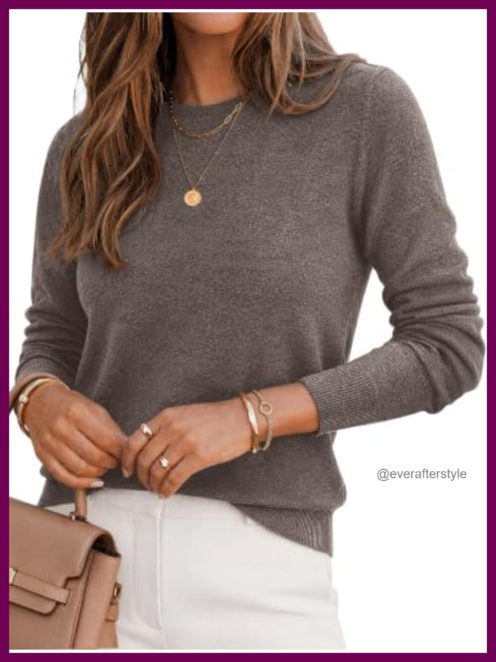 Wool Blend Crewneck Pullover Sweater Lightweight Fall Layering Top
